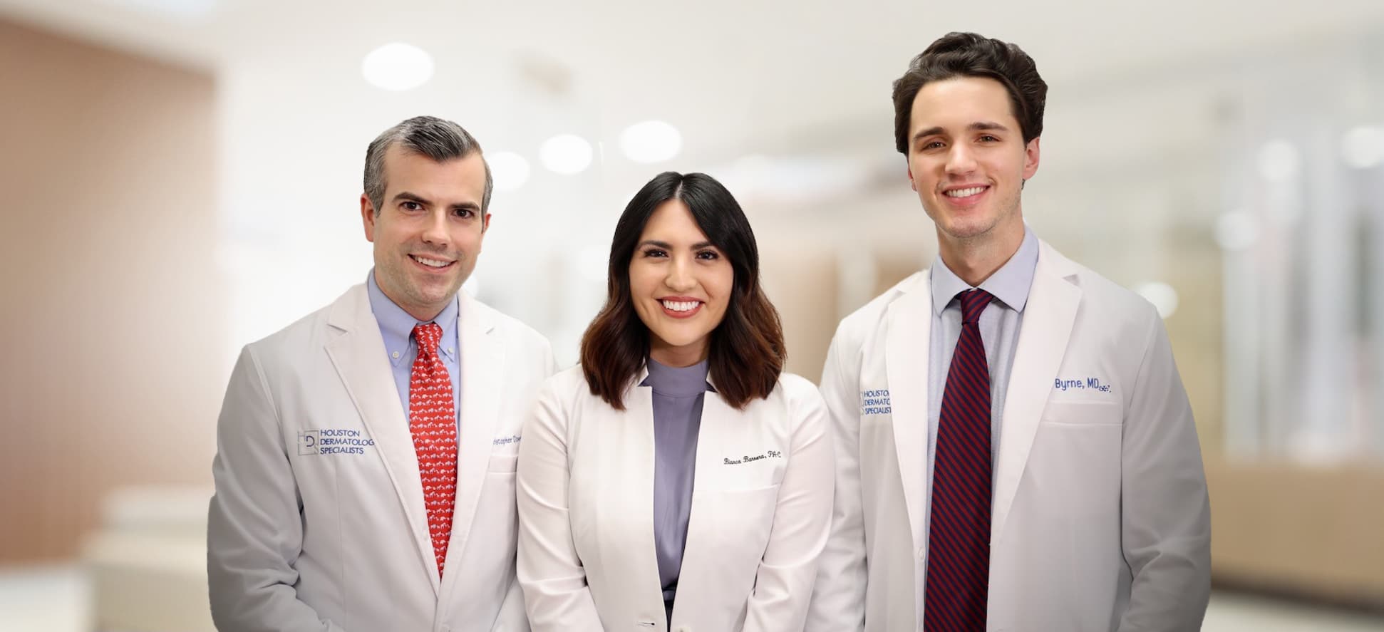 Dr. Christopher Downing, board certified dermatologist and Mohs Surgeon at Houston Dermatology Specialists; Dr. Joel Byrne, dermatologist at Houston Dermatology Specialists; Bianca Barrera - Physician Assistant Certified